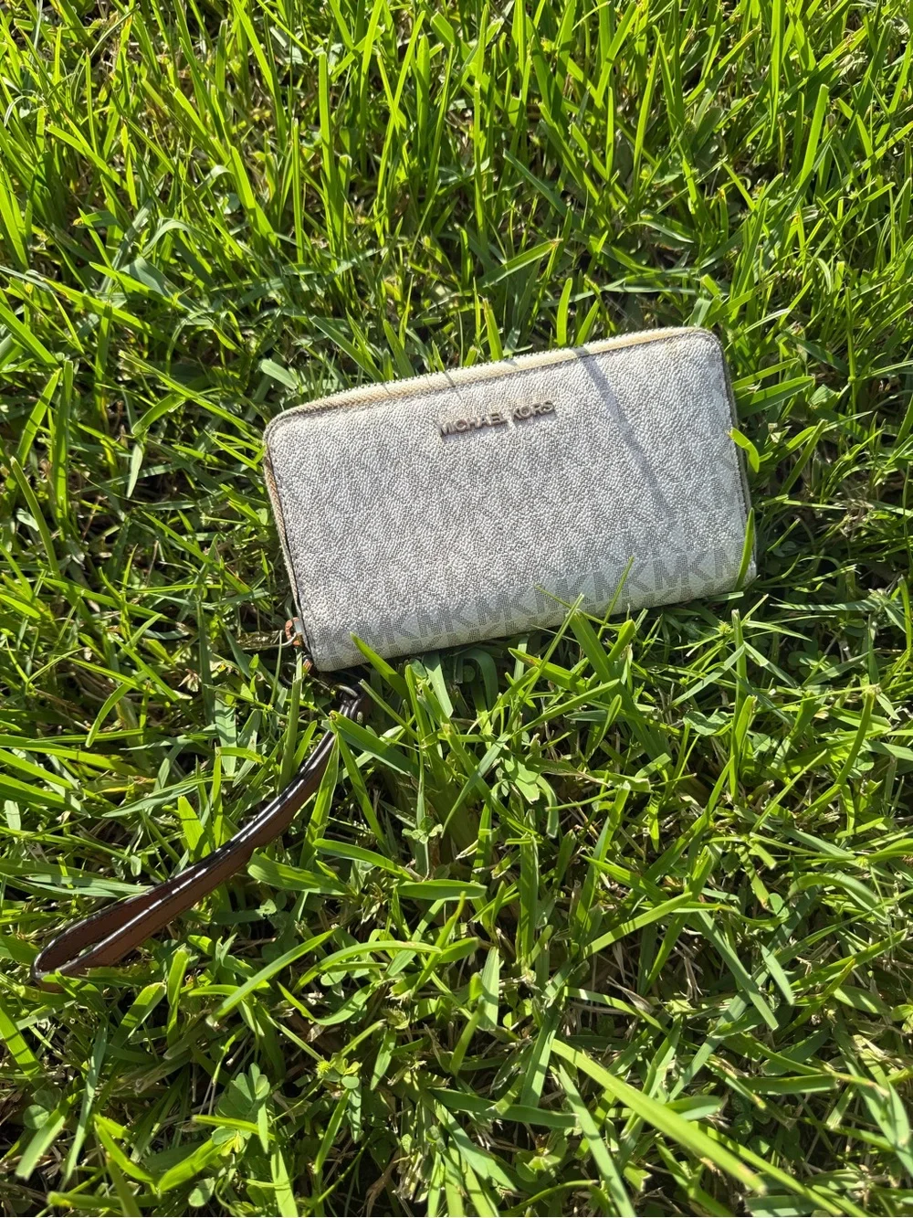 Michael Kors Beige and Brown Signature Wristlet Wallet